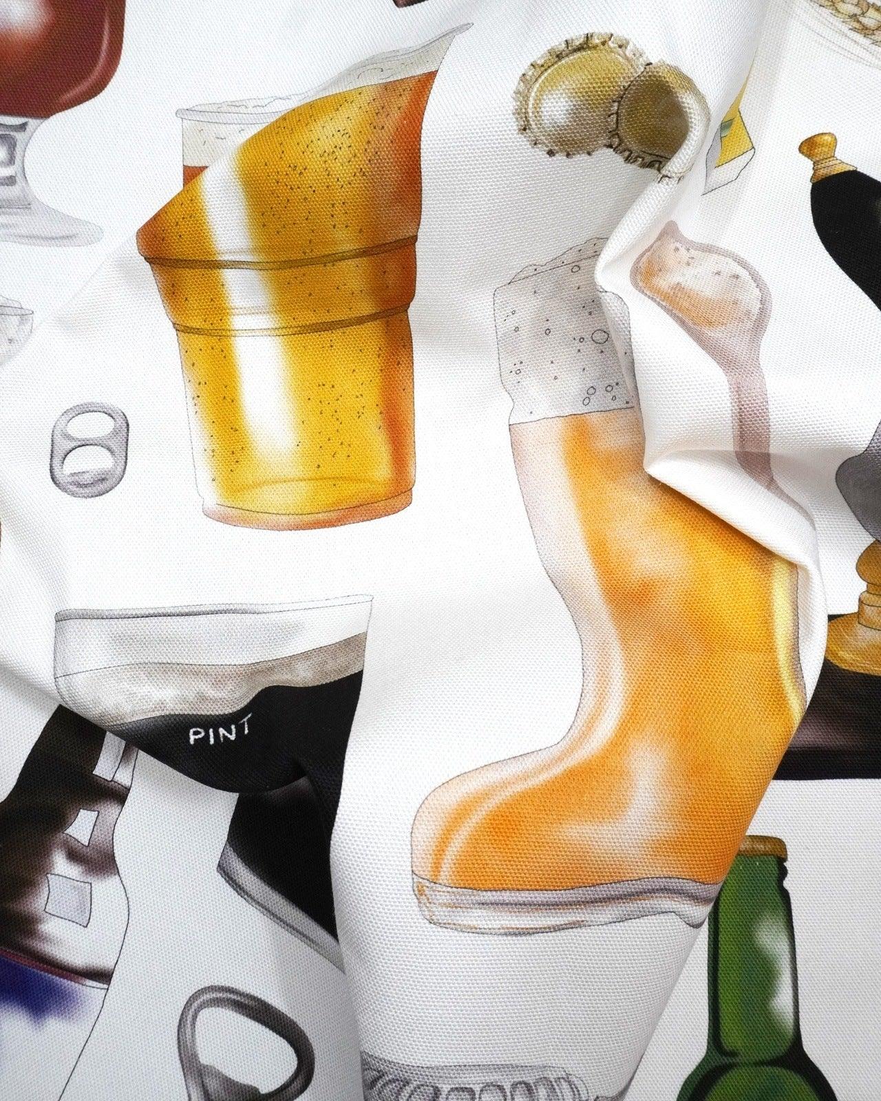 beer illustrations on cotton kitchen linen