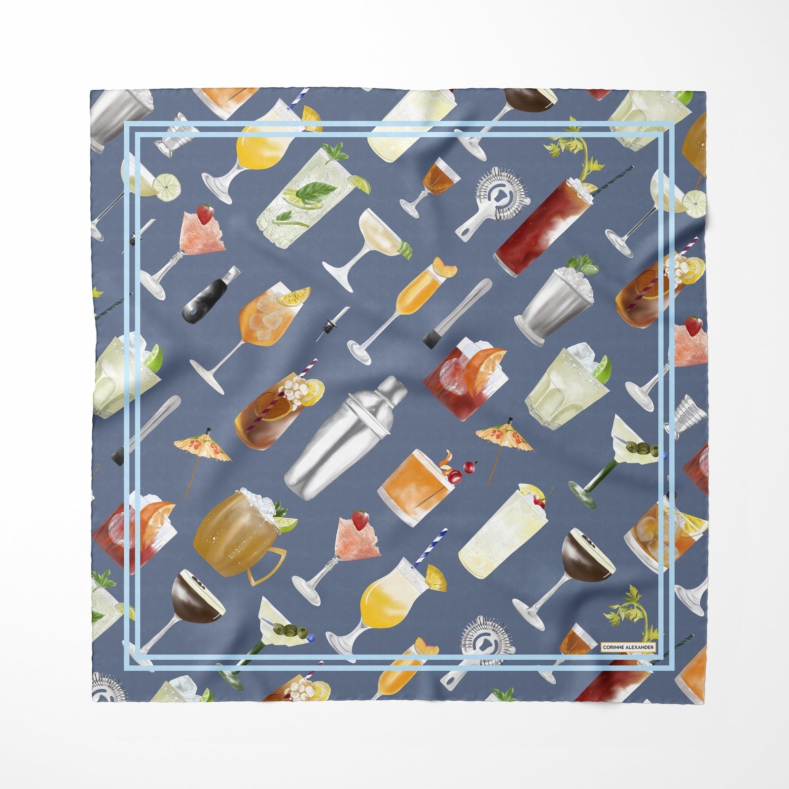 Mixologist Silk Scarf Featuring a Cocktail Print