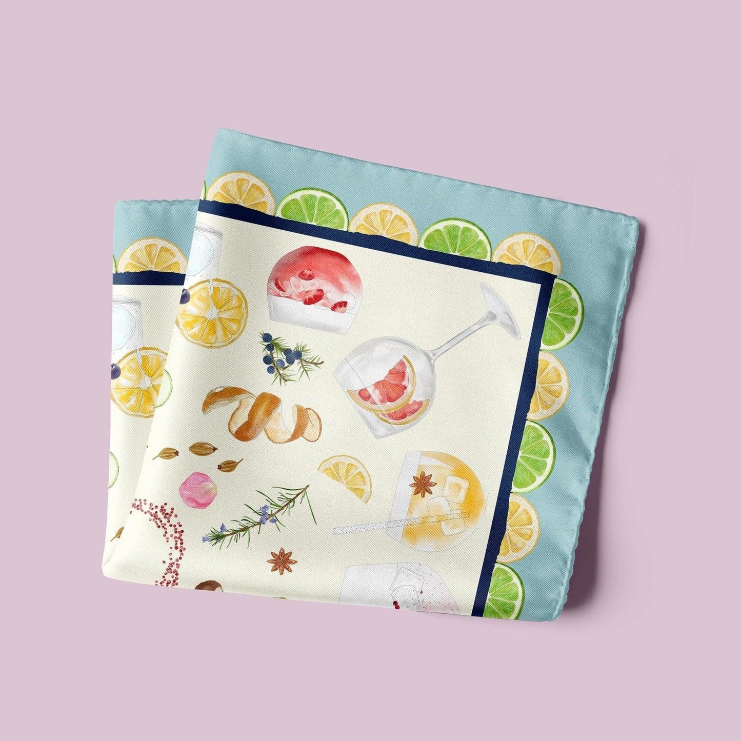 Luxury square silk scarf with gin print