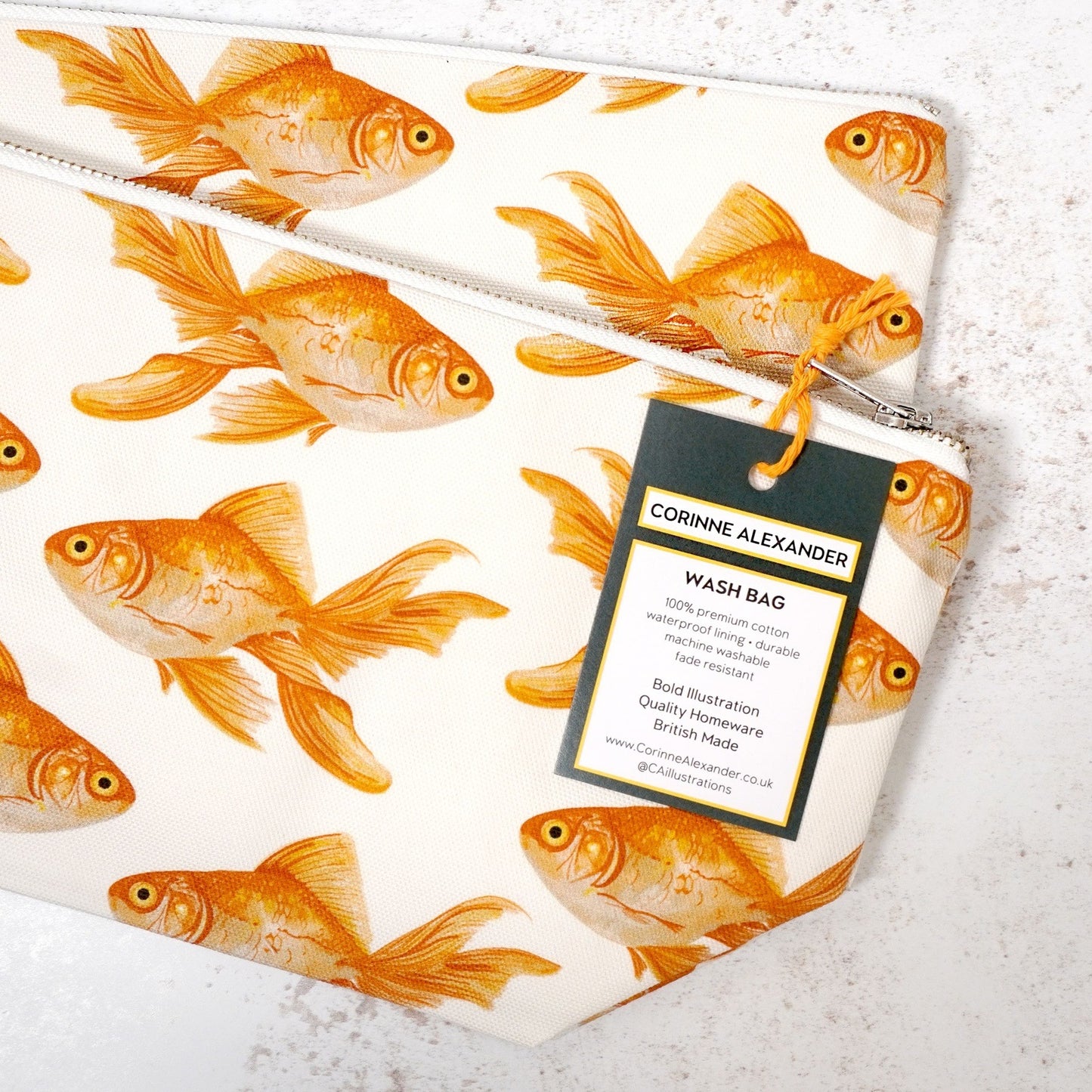 Illustrated goldfish wash bag and make up bag