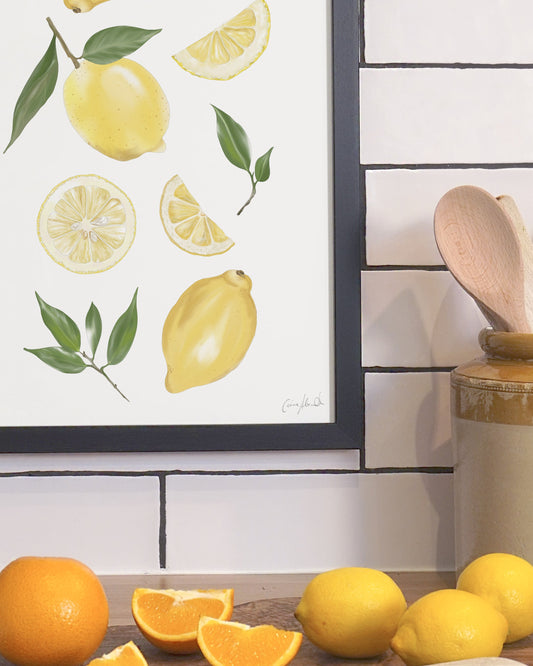 Lemon Print - Yellow Citrus Wall Art, British Made