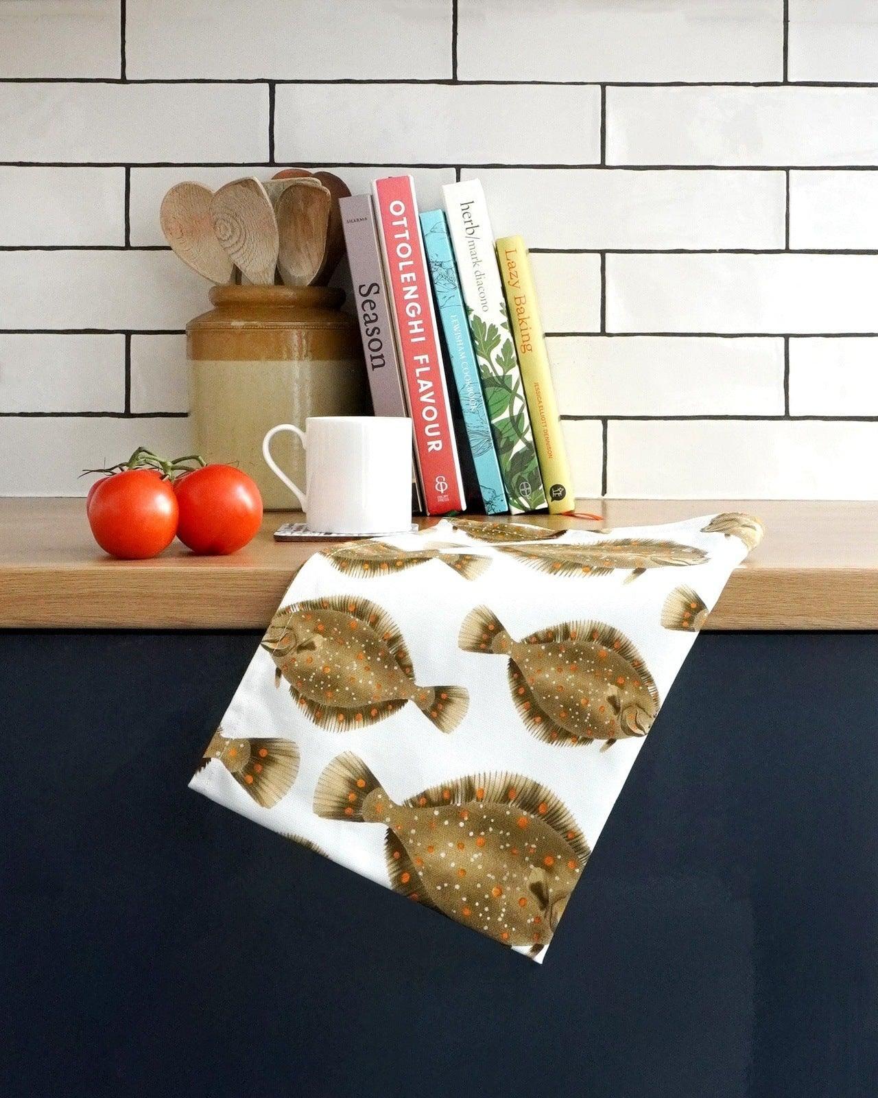 Plaice tea towel bringing seaside charm