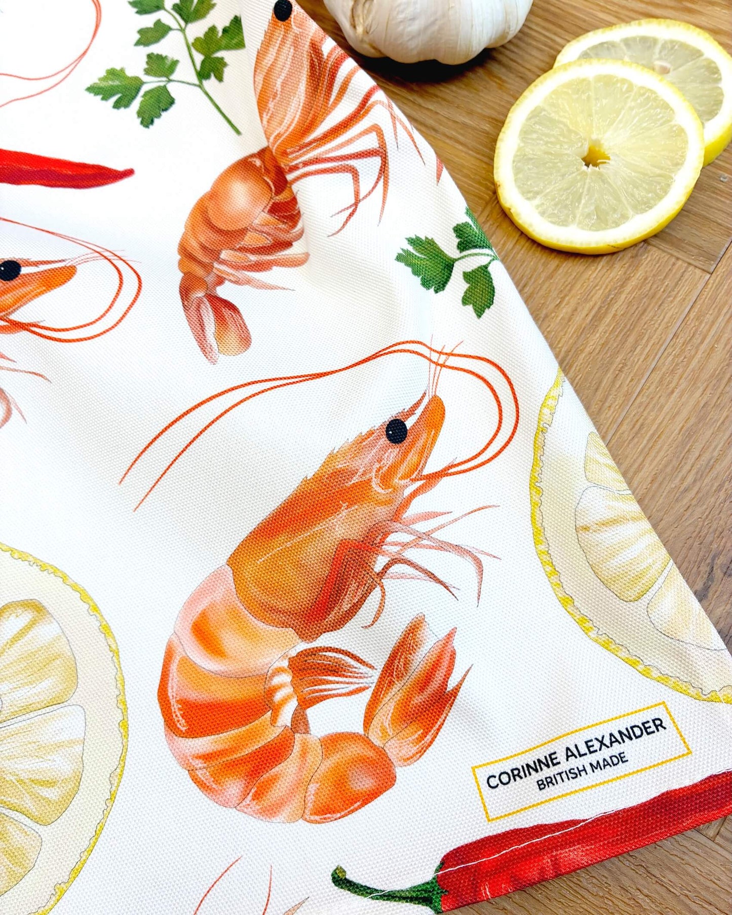 Prawn Tea Towel - Coastal Kitchen, British Made