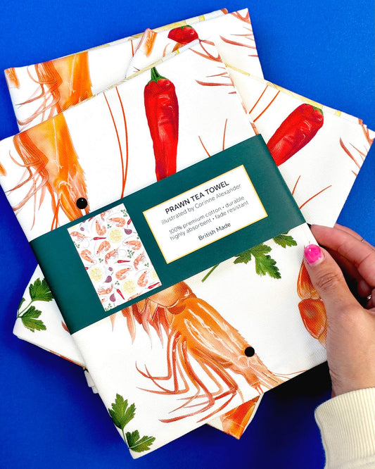 Prawn Tea Towel - Coastal Kitchen, British Made