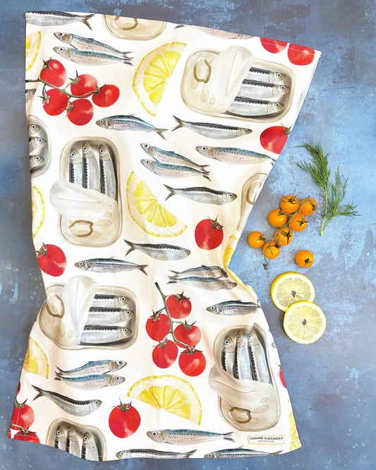 Sardine Tea Towel - Coastal Kitchen, British Made