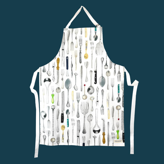 Kitchen Apron Featuring Cutlery Illustrations
