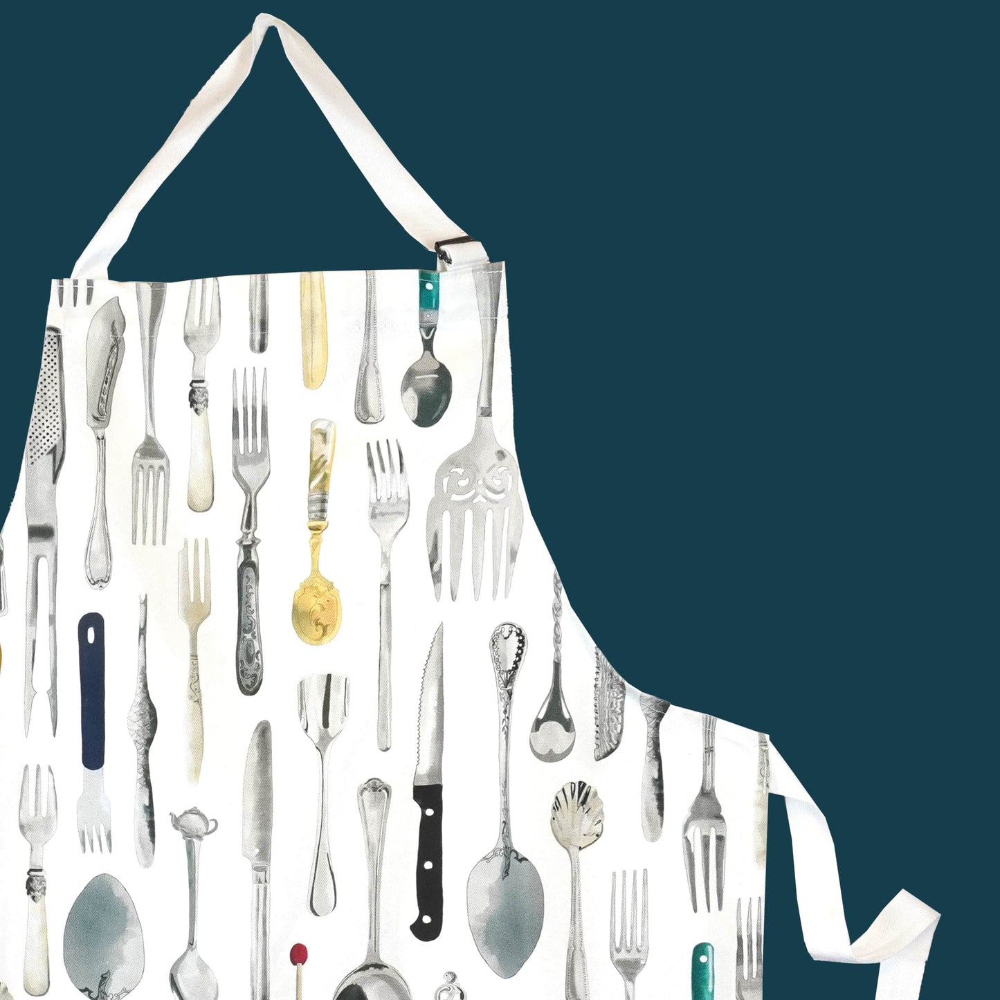 Cooks apron for woman featuring cutlery