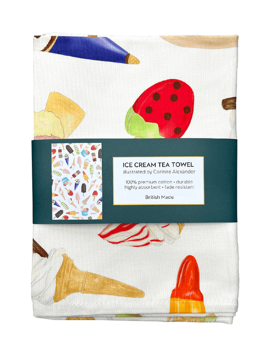 UK made tea towel featuring ice creams
