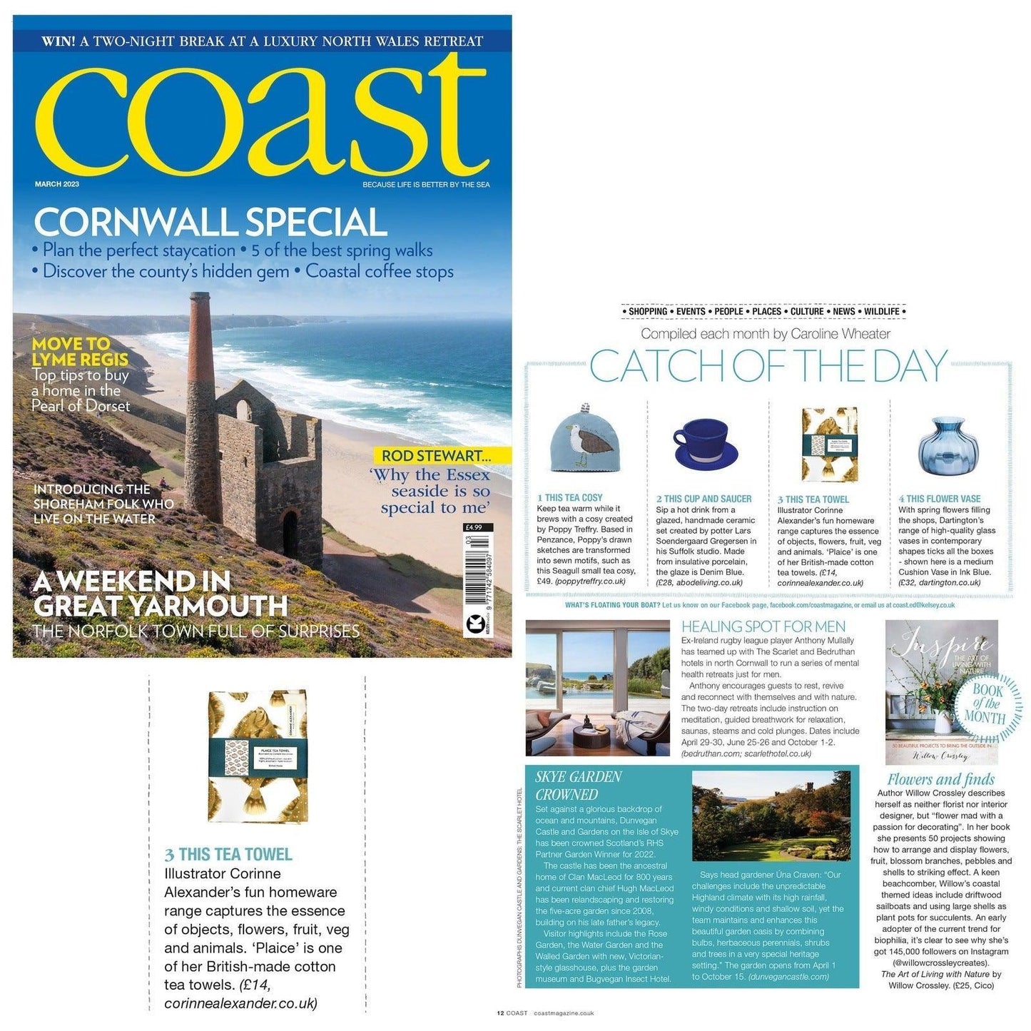 Plaice tea towel featured in Coast magazine