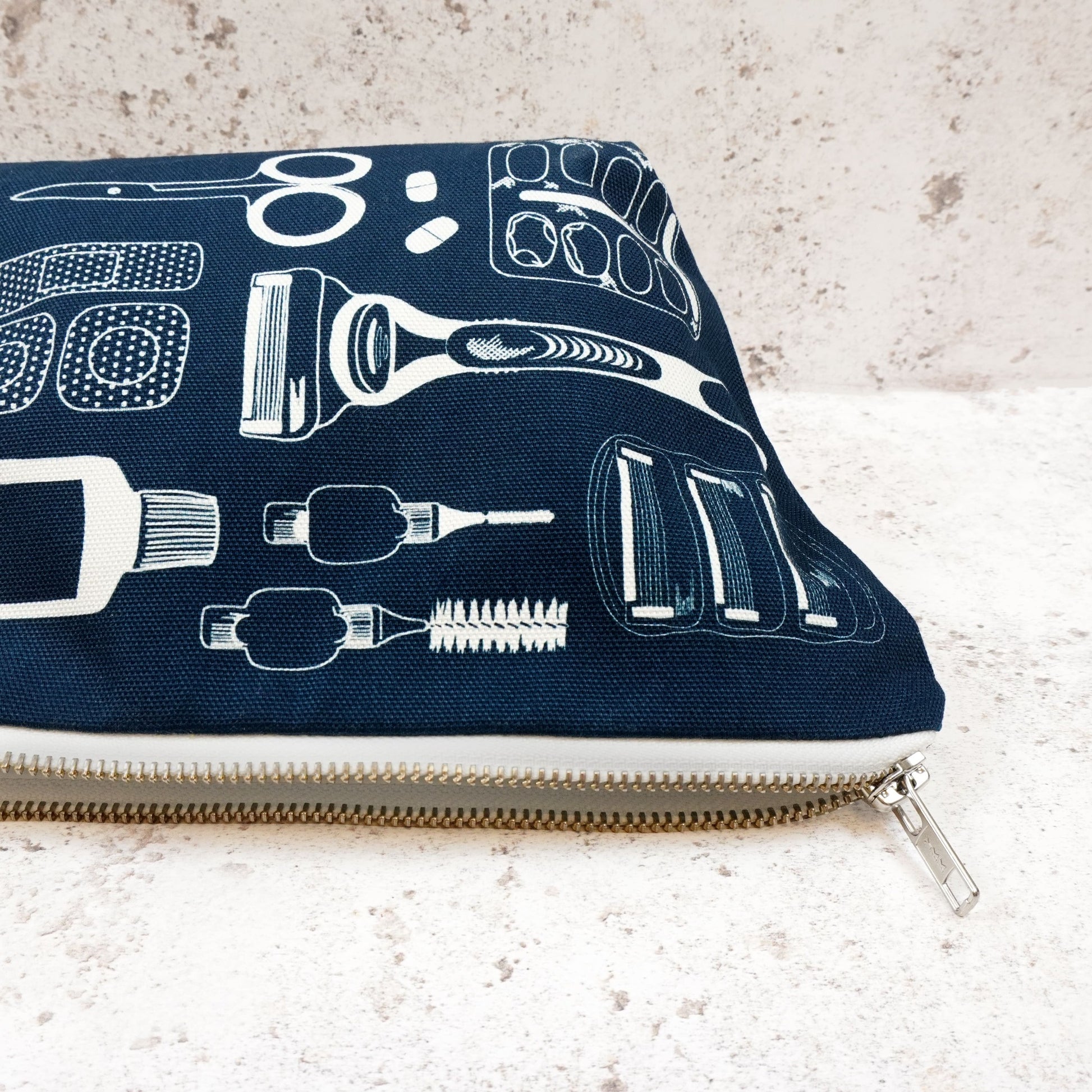 Blue illustrated toiletry bag 