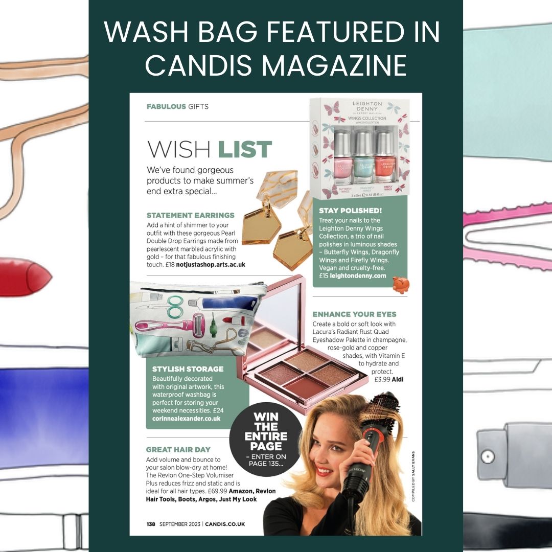 Candis magazine featuring our women's wash bag