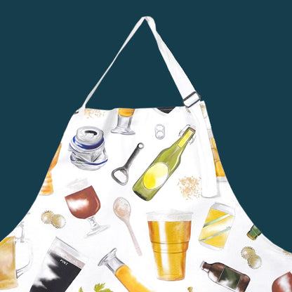 Beer illustrations on a cooks apron