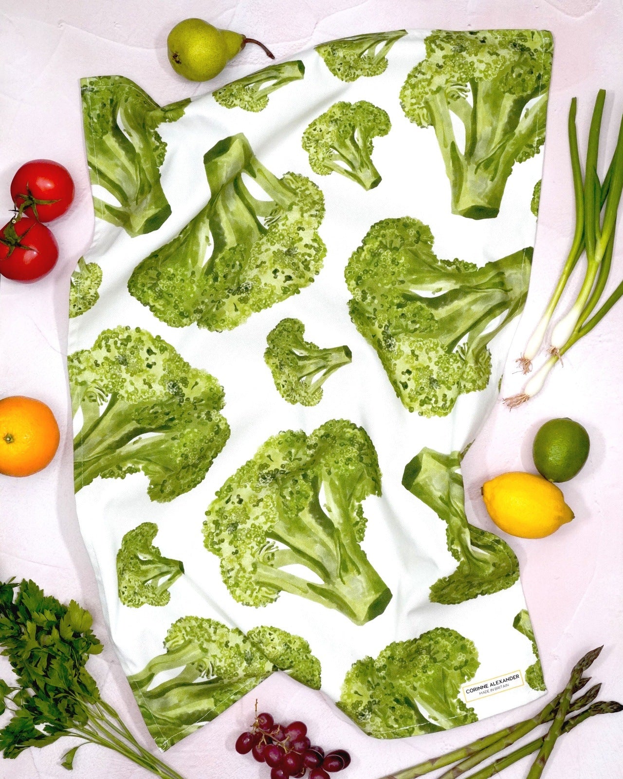 green broccoli tea towel