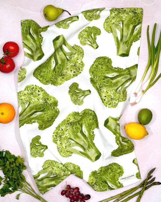 green broccoli tea towel