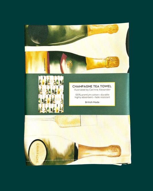 Champagne Tea Towel - British Made, 100% Cotton