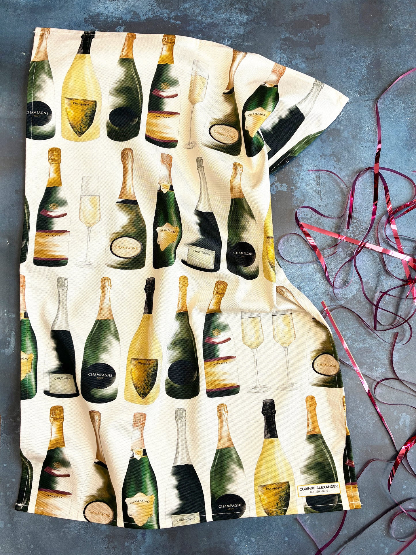 Champagne Tea Towel - British Made, 100% Cotton