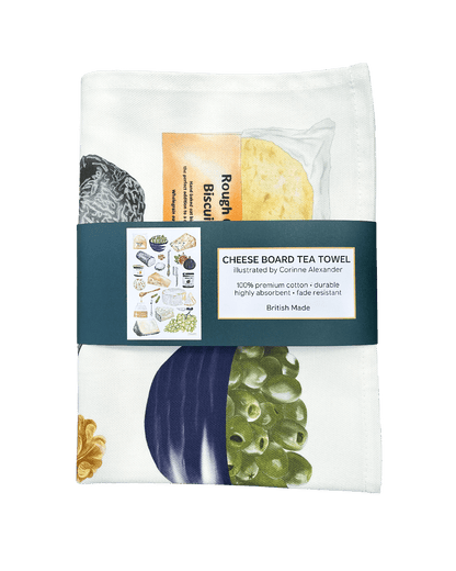 kitchen linen with fun cheese board print