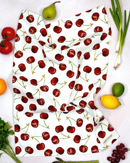 fruity tea towel with cherries