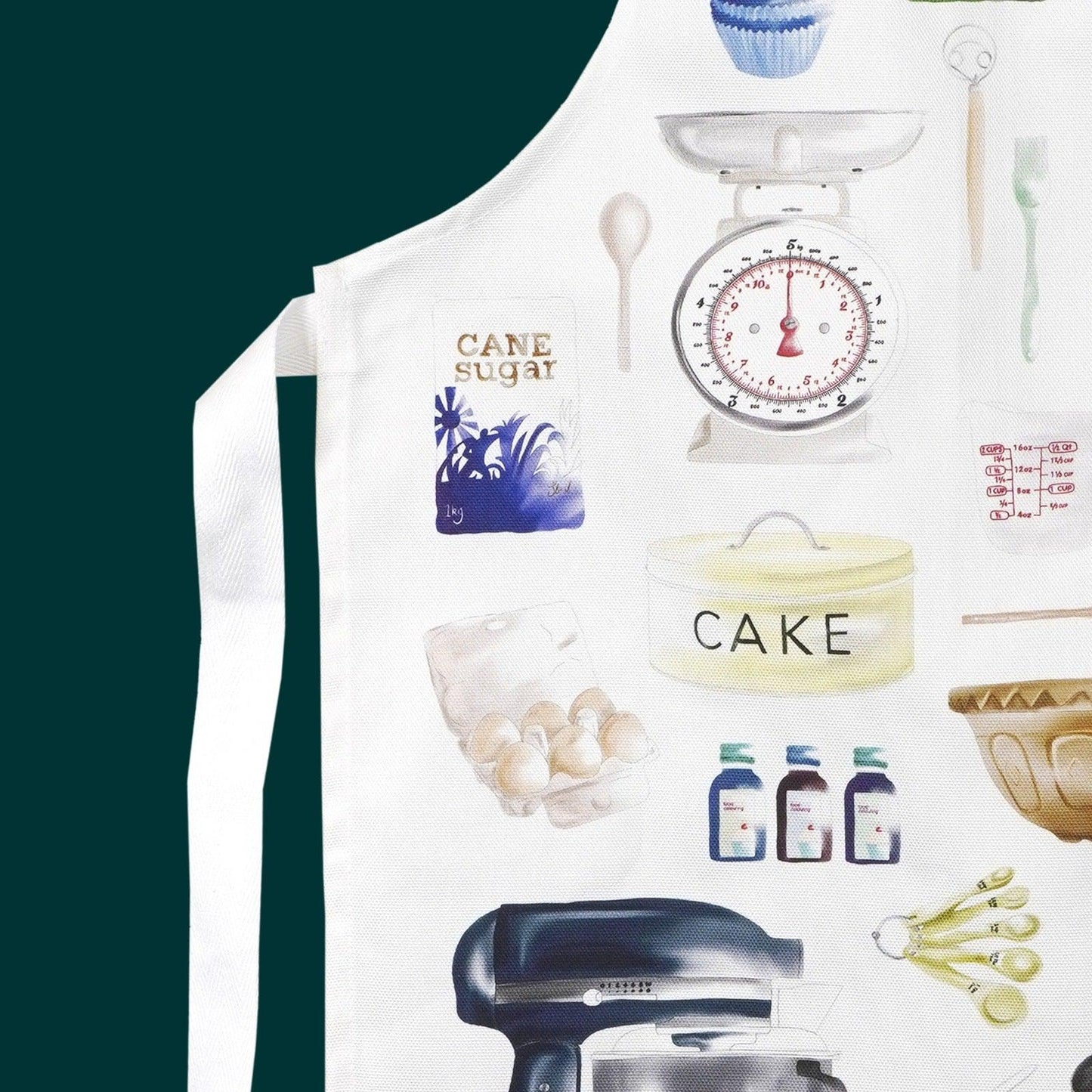 Bakers ingredients illustrated on a children's apron
