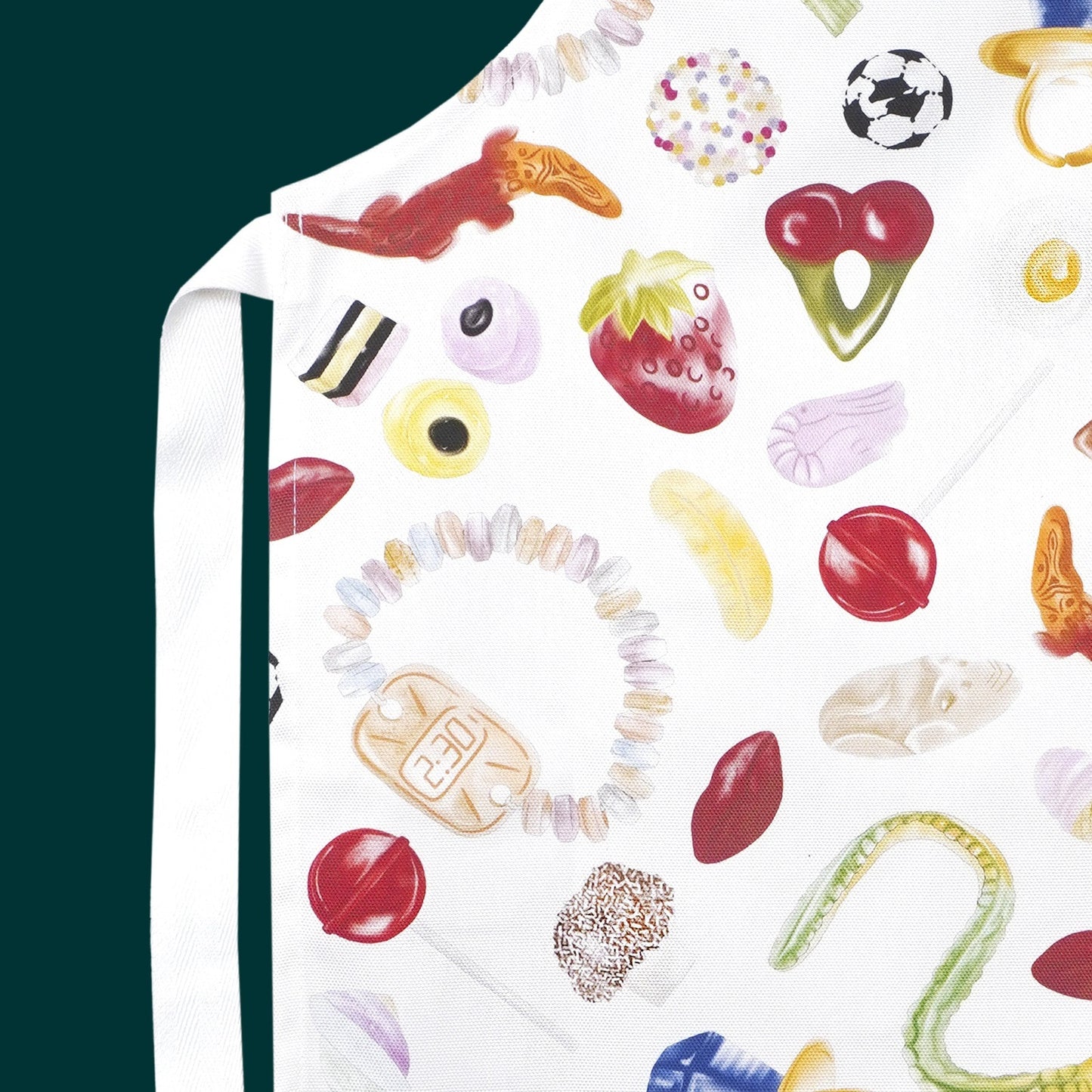Pick and mix children's apron featuring sweeties illustrations