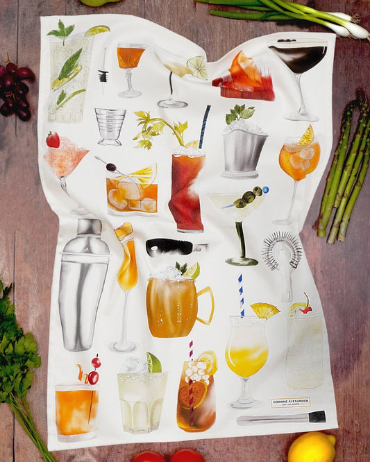cocktail print tea towel