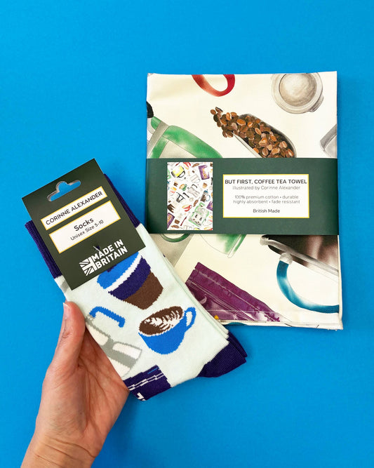 But First, Coffee Gift Set | Tea Towel & Socks Bundle