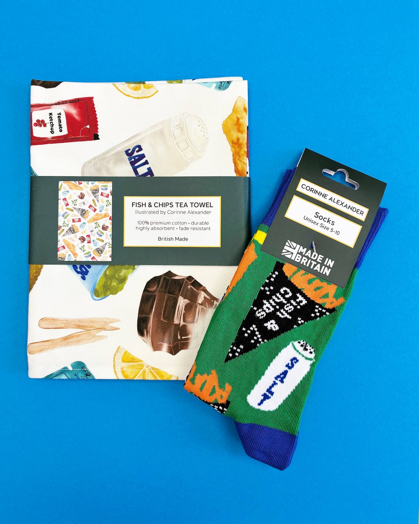 Fish & Chips Gift Set | Tea Towel & Socks Bundle