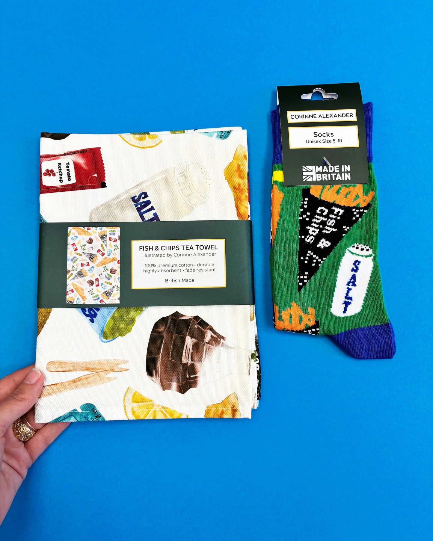 Fish & Chips Gift Set | Tea Towel & Socks Bundle