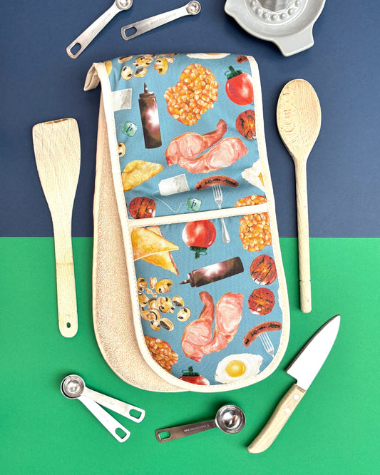 Full English Oven Glove, Hand-Drawn British Double Oven Glove