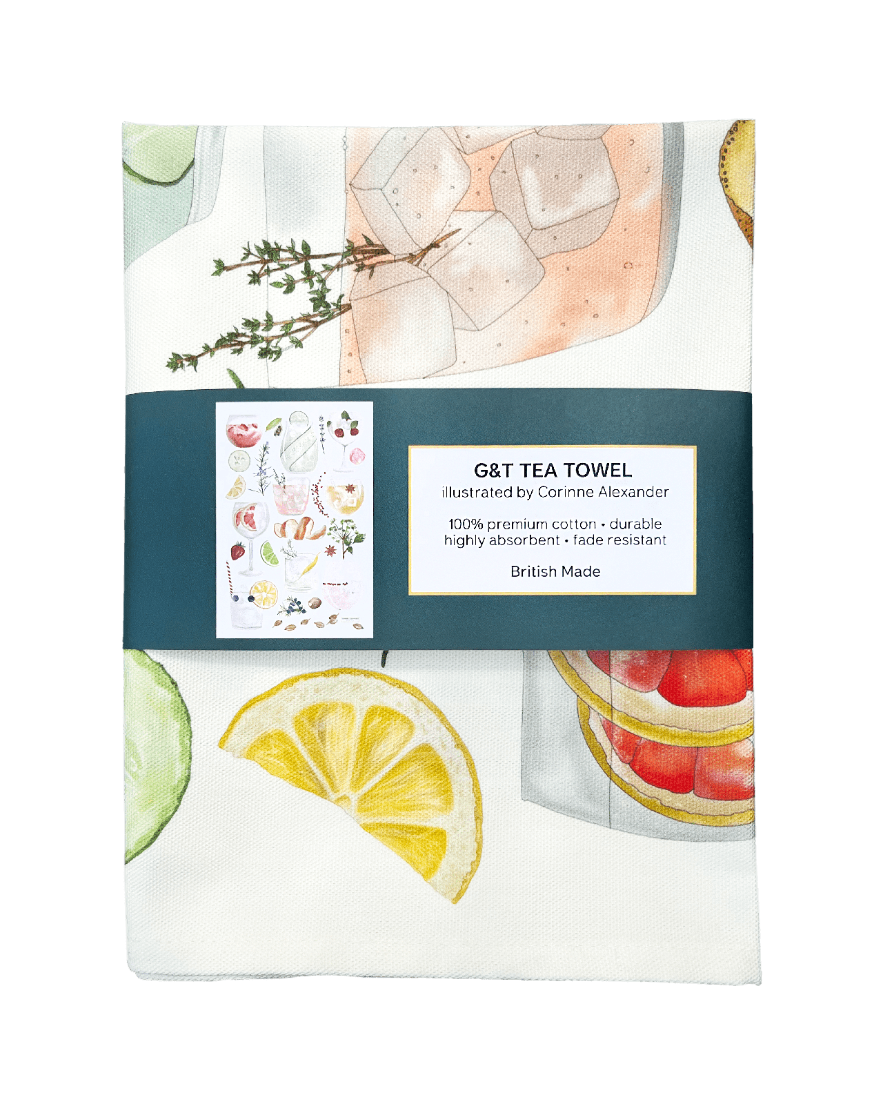 UK made tea towel with gin print
