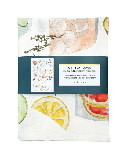 UK made tea towel with gin print