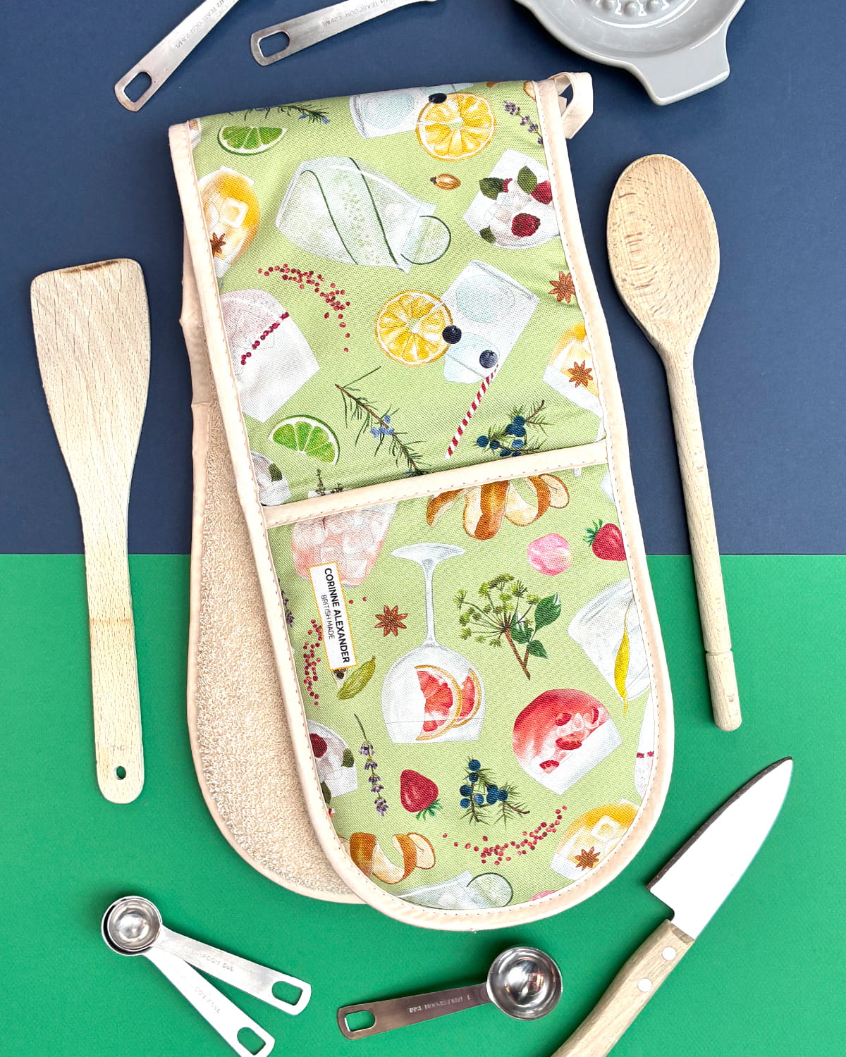 Gin Cocktail Oven Glove, Hand Drawn Illustrations & British Made