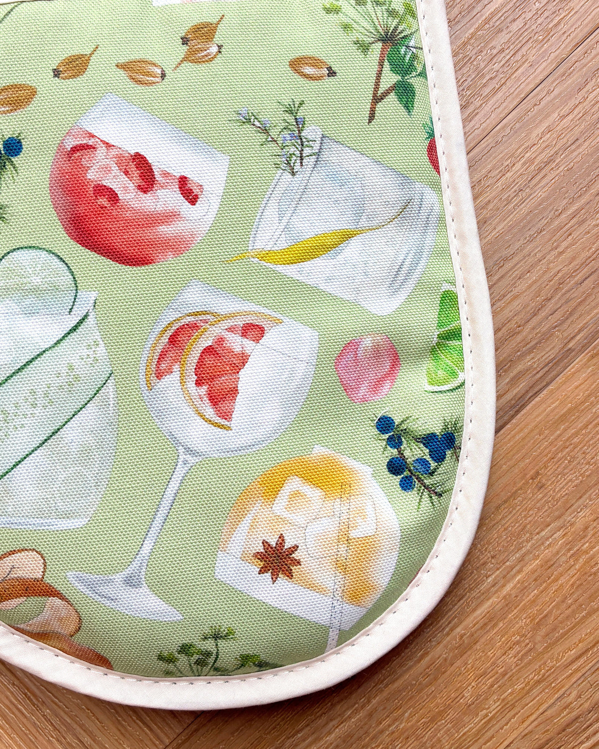 Gin Cocktail Oven Glove, Hand Drawn Illustrations & British Made