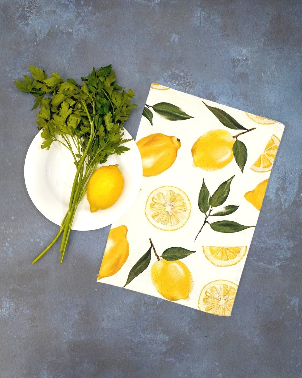 Yellow Lemon print tea towel