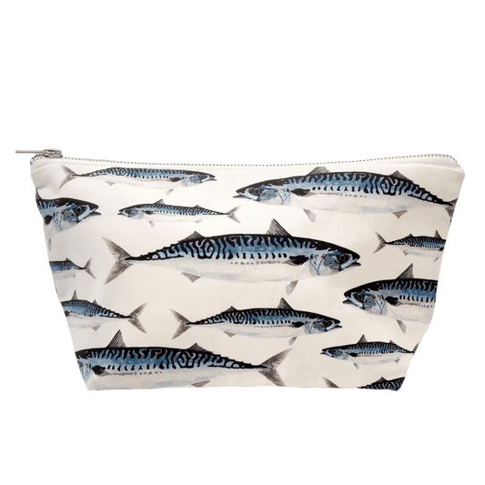 Men's wash bag featuring mackerel