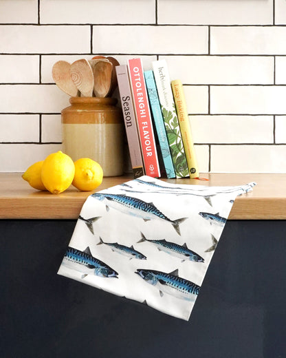 Mackerel print tea towel for a coastal theme
