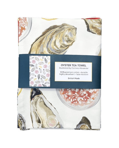 Uk tea towel featuring oysters