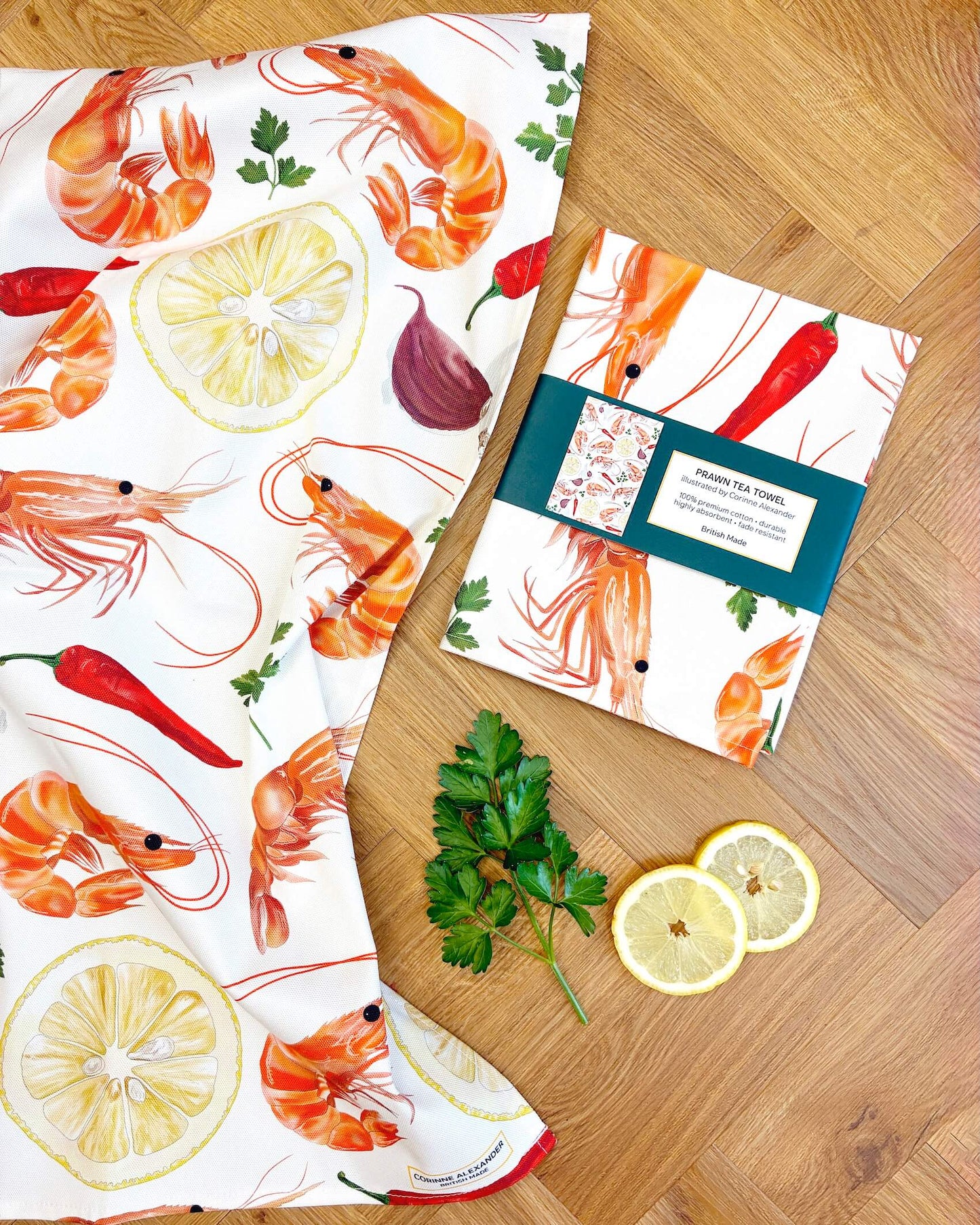 Prawn Tea Towel - Coastal Kitchen, British Made
