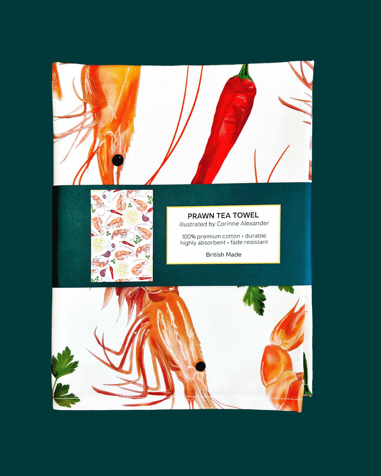 Prawn Tea Towel - Coastal Kitchen, British Made