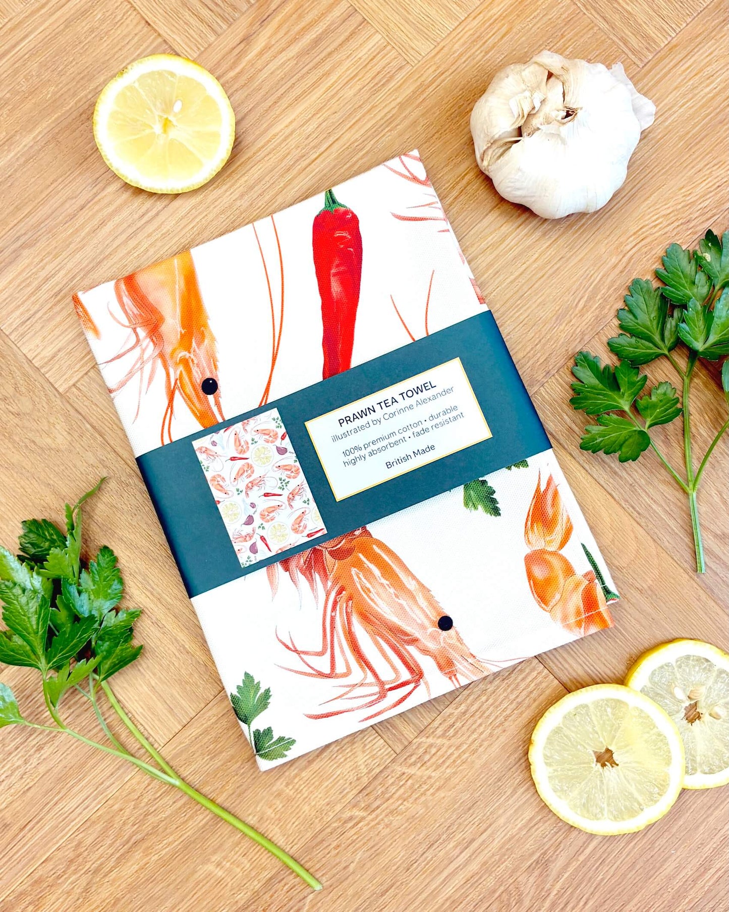 Prawn Tea Towel - Coastal Kitchen, British Made