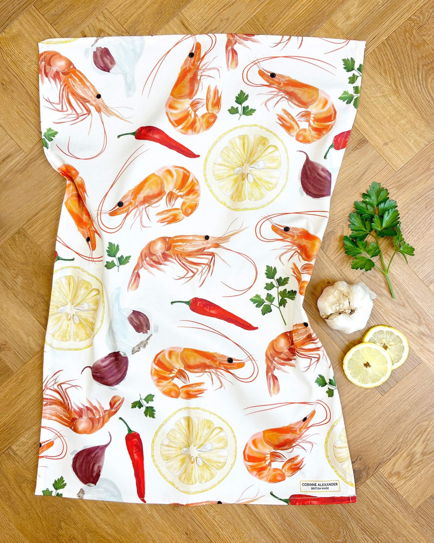 Prawn Tea Towel - Coastal Kitchen, British Made