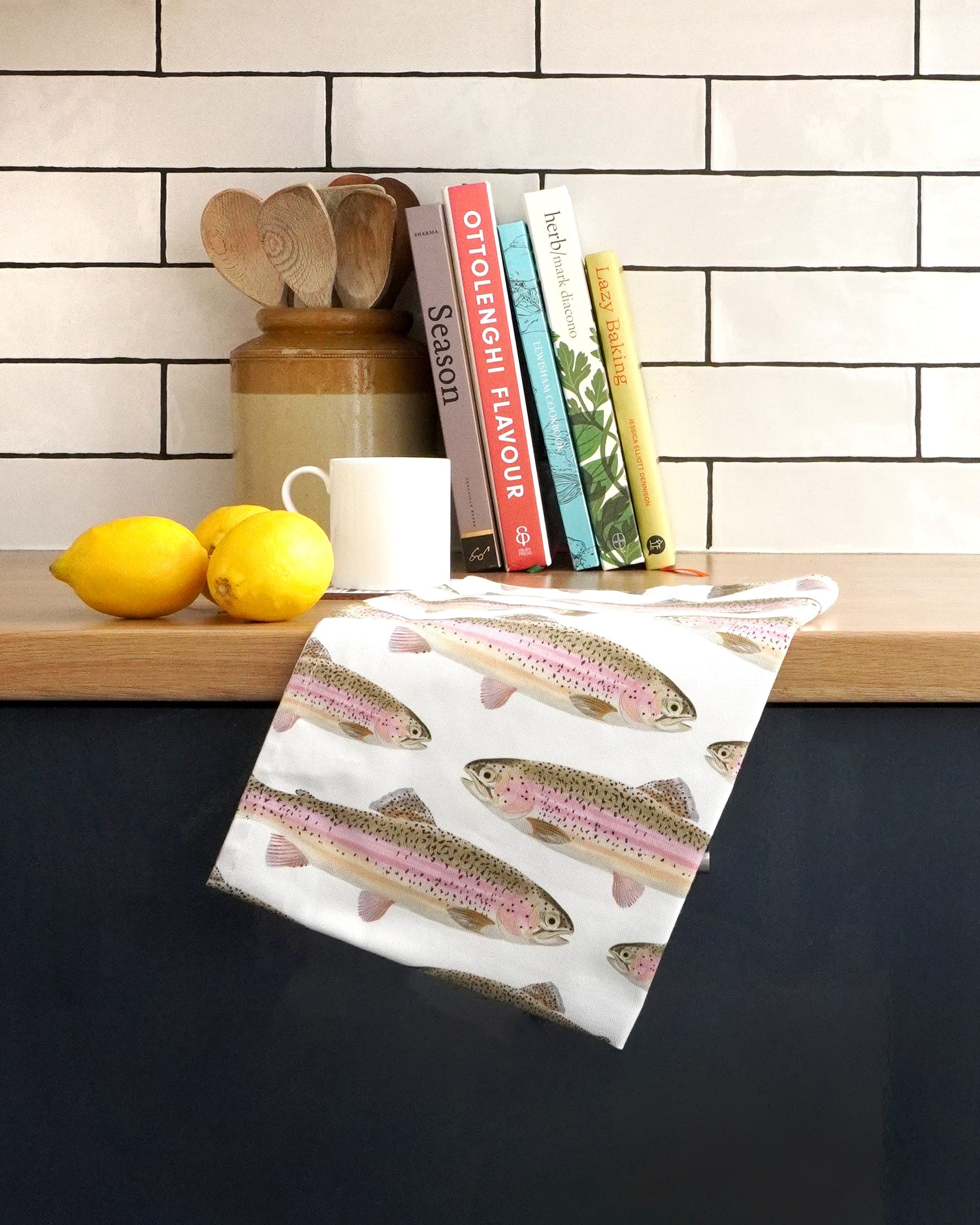 UK tea towel featuring fish
