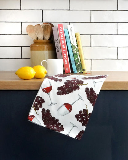 Red wine tea towel featuring red wine glasses