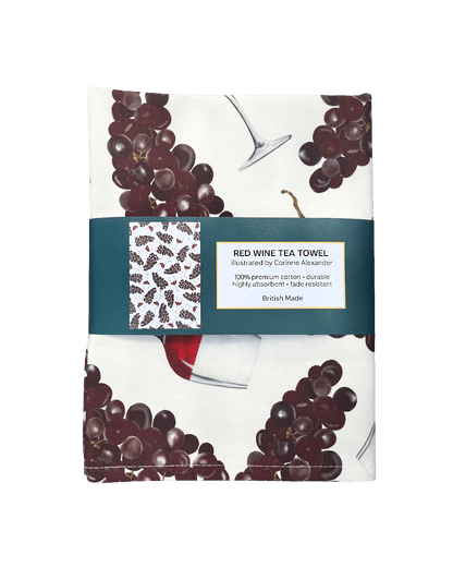 Uk made tea towel featuring red wine