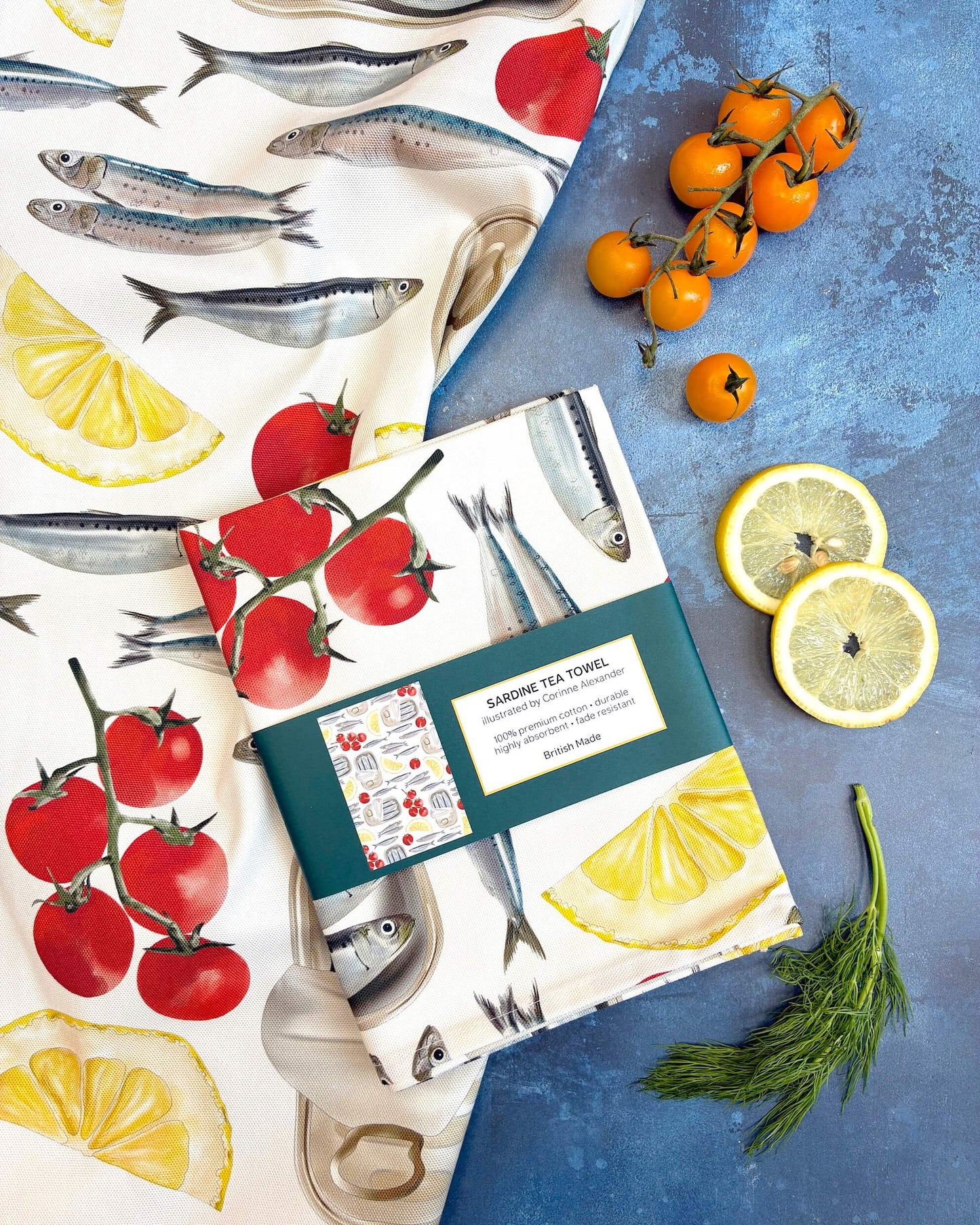 Sardine Tea Towel - Coastal Kitchen, British Made