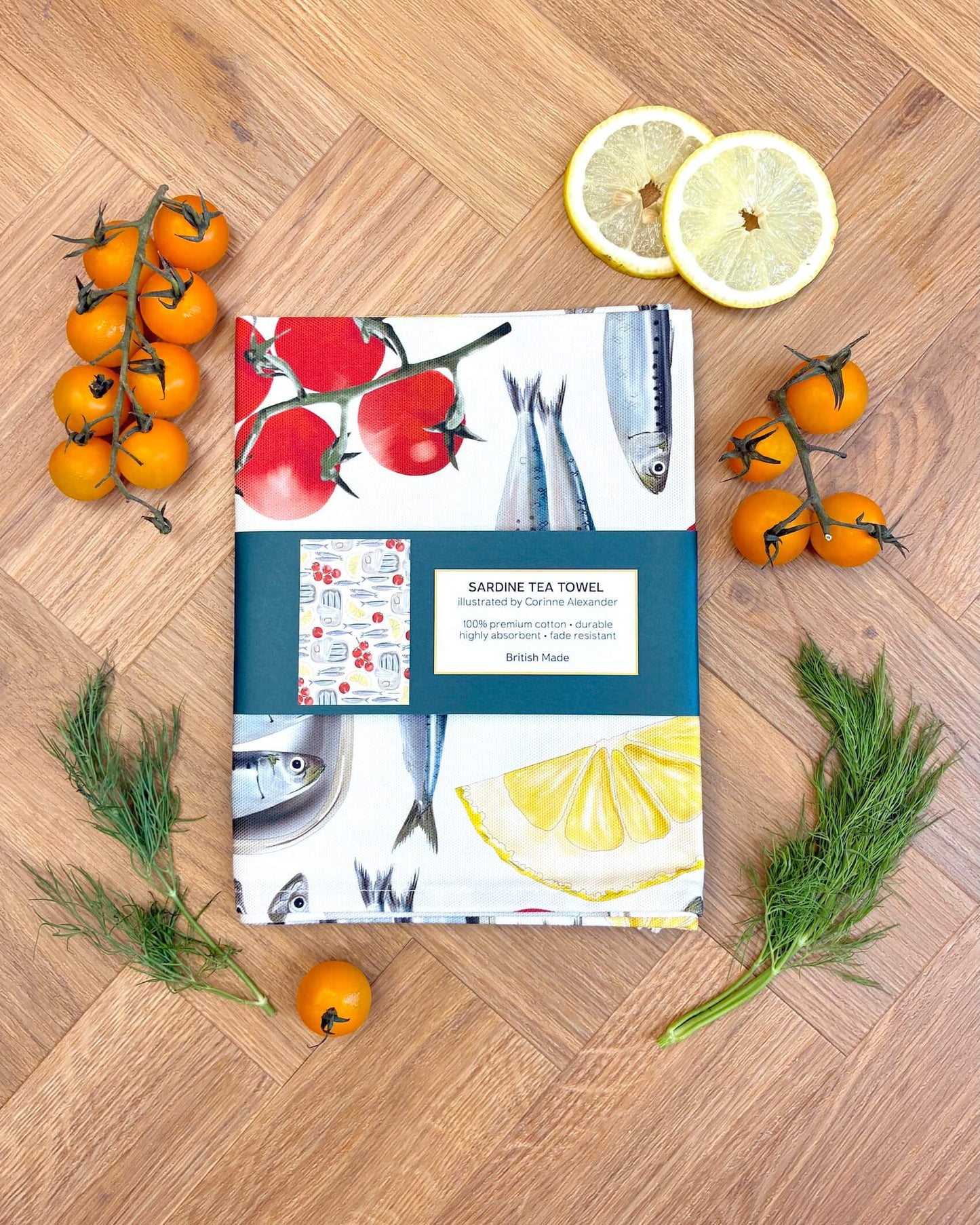 Sardine Tea Towel - Coastal Kitchen, British Made