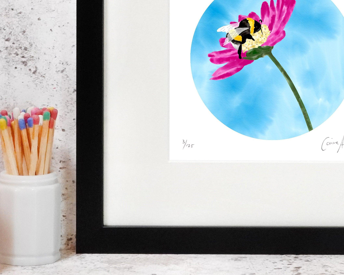 Bee Art Print featuring pink flower