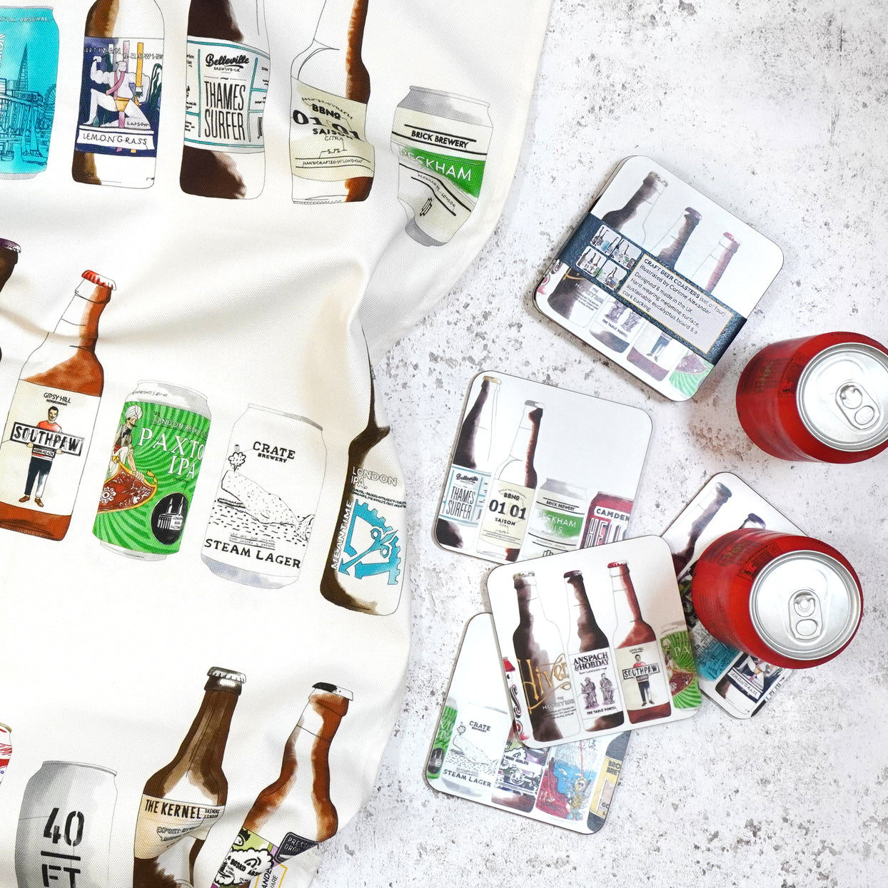 Craft Beer Tea Towel and Coaster Gift Set