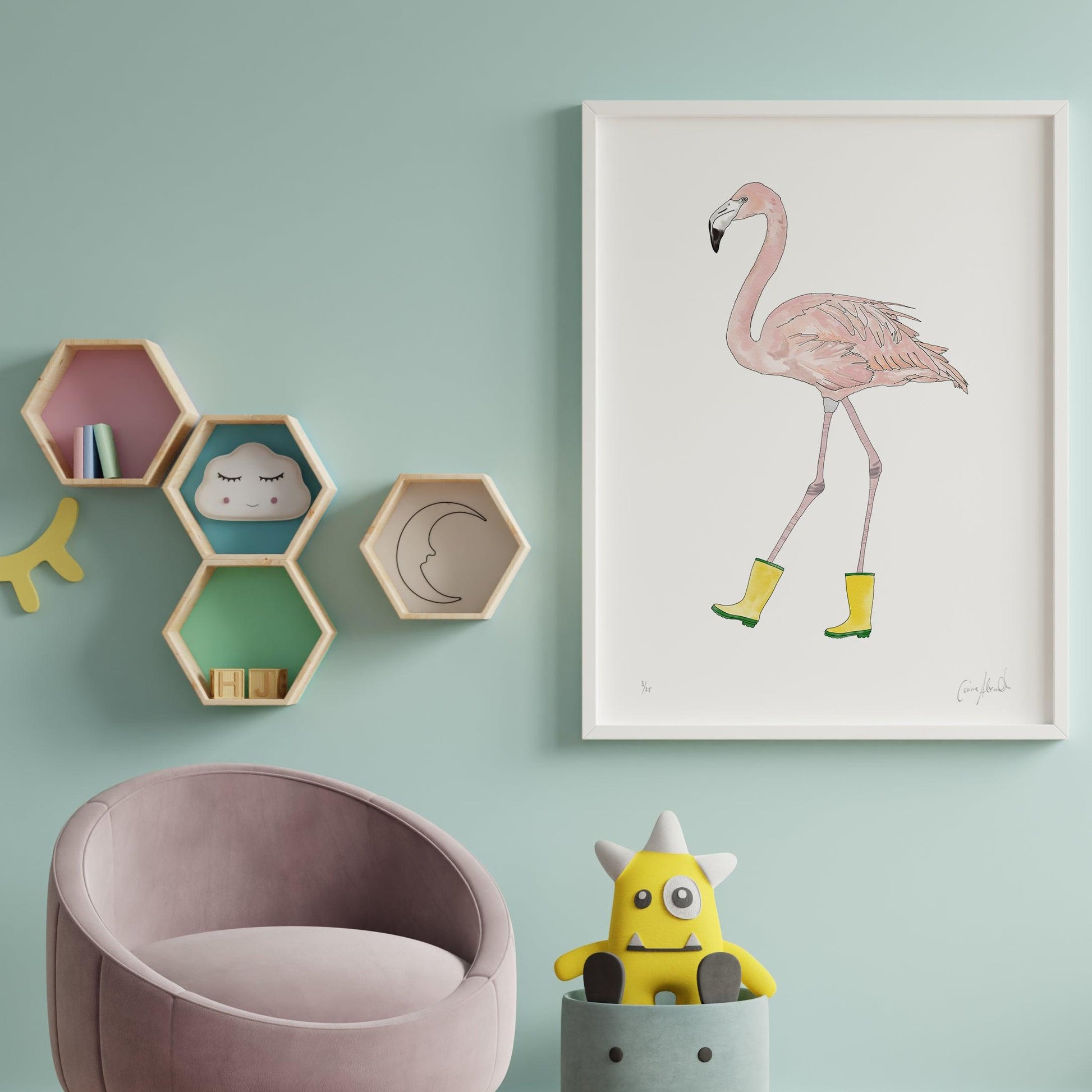Fun Pink Print featuring a Flamingo 