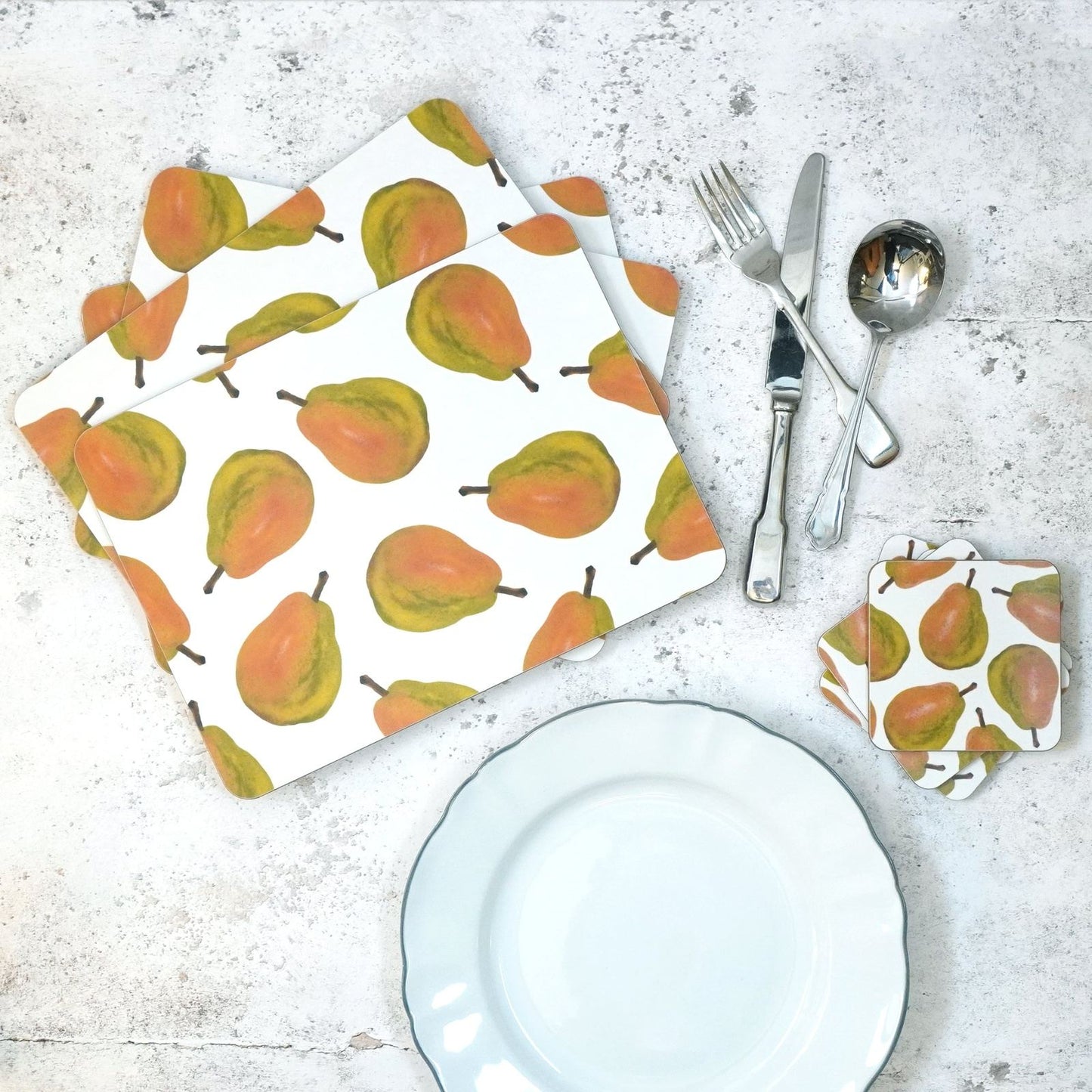 Pear placemats and coaster set for dining table
